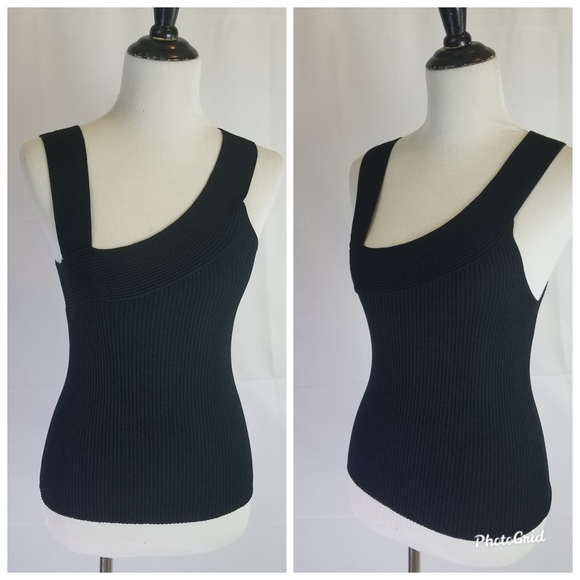 Hadi Collection black asymmetrical tank top blouse - Picture 2 of 8